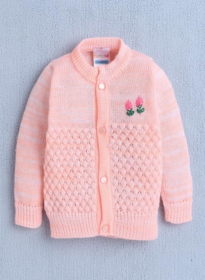 BUMZEE كنزة صوفية بأكمام طويلة للبنات الصغيرات من بامزي، لون الخوخ، مع قبعة وجوارب، مناسبة للأعمار من 6 إلى 12 شهرًا (Peb10072D-pch) - Image 2