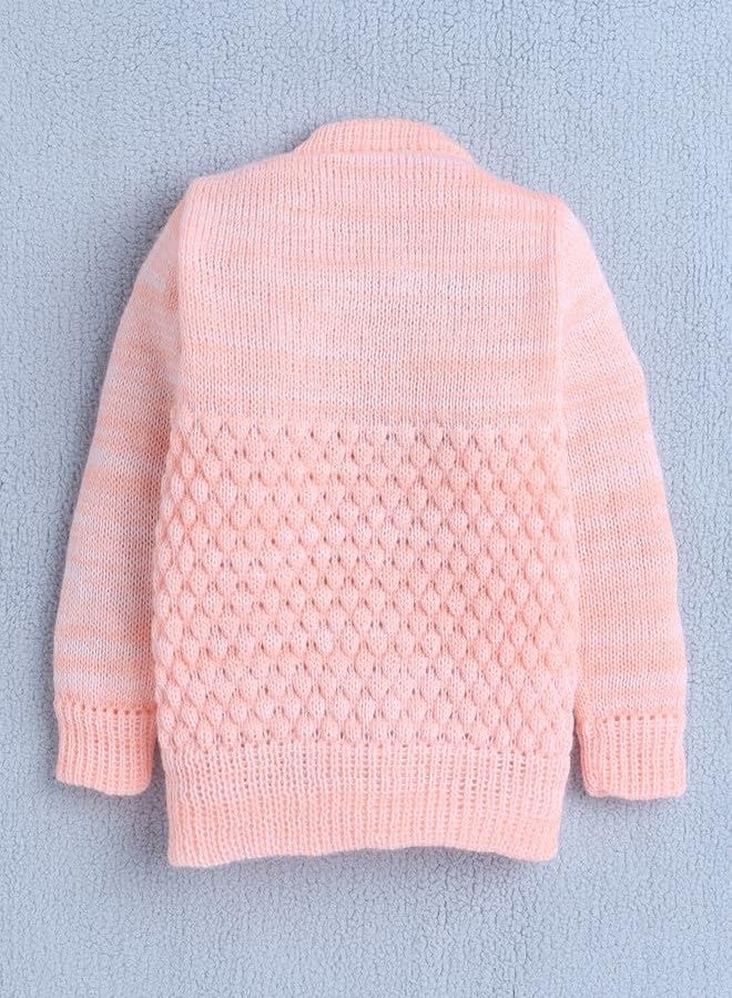 BUMZEE كنزة صوفية بأكمام طويلة للبنات الصغيرات من بامزي، لون الخوخ، مع قبعة وجوارب، مناسبة للأعمار من 6 إلى 12 شهرًا (Peb10072D-pch) - Image 3