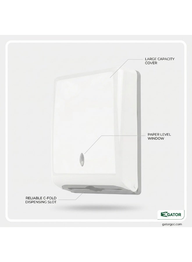 Gator C-Fold Tissue Dispenser | Interfolded Dispensing Mechanism | Durable Plastic Construction | See-Through Panel | Wall-Mountable | Suitable For Homes, Offices, Hotels, & More - Image 2