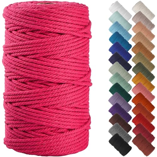 NOANTA Hot Pink Macrame Cord 4mm x 109yards, Colored Macrame Rope, Cotton Cord Macrame Yarn, Colorful Cotton Craft Cord for Wall Hanging, Plant Hangers, Crafts, Knitting - Image 1
