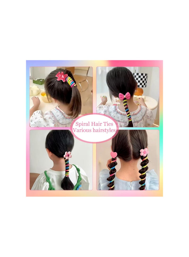 Zikra "9 Pcs Colorful Telephone Wire Hair Bands, Bowknot Braided Flower Telephone Cord Hair Ties, Ponytail Holder Phone Cord Spiral Hair Ties for Kids, Thick, Thin, Curly, Straight, Medium Hair " - Image 3