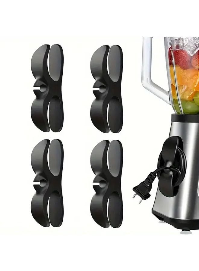 4 قطع منظم كابلات أسود مثبت على الحائط، مشابك متينة لإدارة الأسلاك من البلاستيك للمنزل والمكتب - Image 1