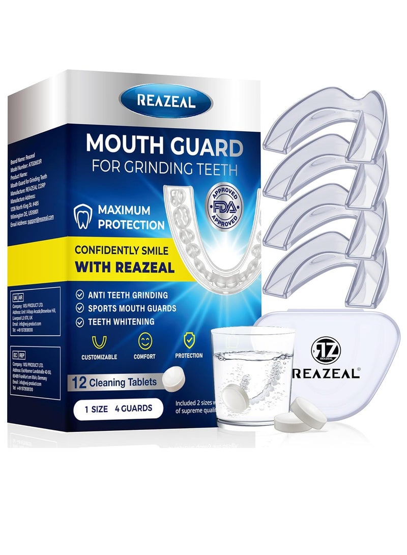 Reazeal Mouth Guard for Grinding Teeth at Night: Dental Guard for Sleeping at Night - Nighttime Protection for Teeth with 12 Cleaning Tablets - Image 1