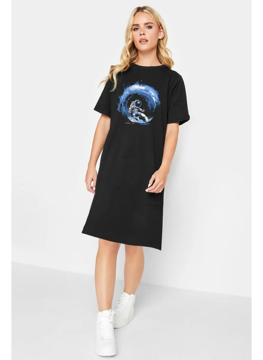 Rock&Roll Galactic Surfer Black Short Sleeve Above Knee Mid Length Cotton Dress