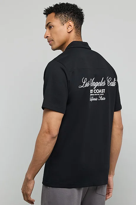 أر أند بي Embroidered Shirt with Reverse Collar and Short Sleeves