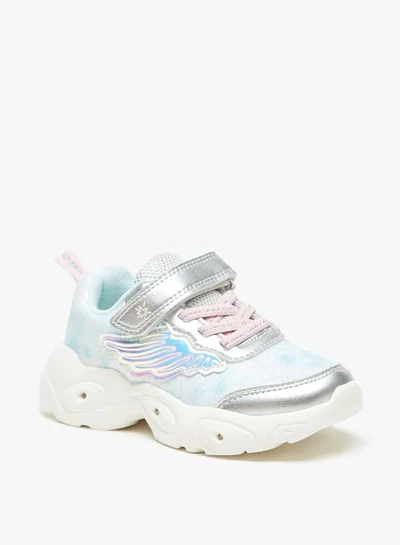 جونيورز Girls Glitter Textured Ligh-Up Sneakers With Hook And Loop Closure