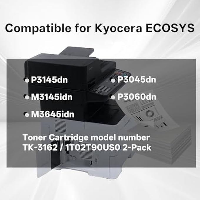 خراطيش حبر TK3162 متوافقة مع KYOCERA ECOSYS P3145DN P3045DN M3145IDN M3645IDN P3060DN مجموعة عالية الإنتاجية 13,000 صفحة عبوة 2 بديل لخراطيش حبر الطابعة 1T02T90US0 أسود - Image 3
