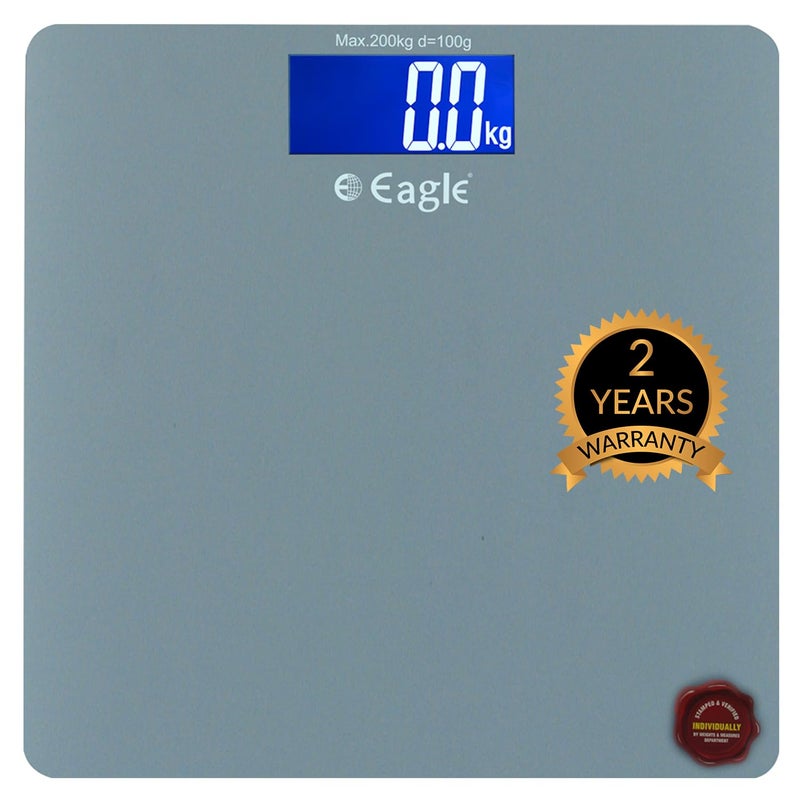 Eagle Digital Body Weighing Scale | 200 Kg Capacity, Personal Weight Machine with 6mm Tempered Glass | Body Weight Scale for Home, Gym, Fitness | LCD Display | 2-Year Warranty - EEP-1004A Grey - Image 1