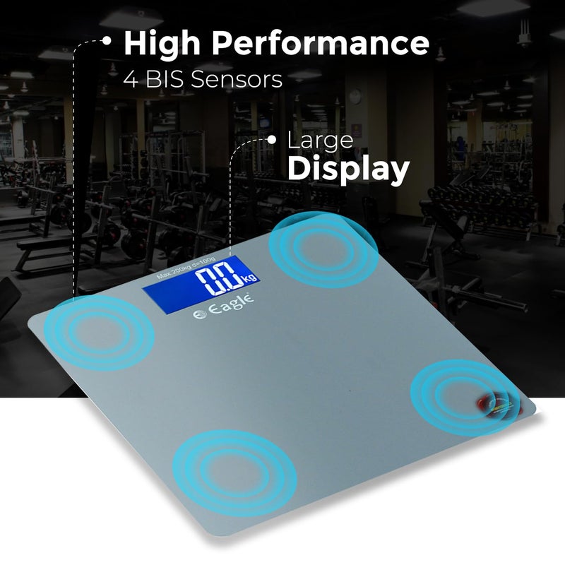 Eagle Digital Body Weighing Scale | 200 Kg Capacity, Personal Weight Machine with 6mm Tempered Glass | Body Weight Scale for Home, Gym, Fitness | LCD Display | 2-Year Warranty - EEP-1004A Grey - Image 5