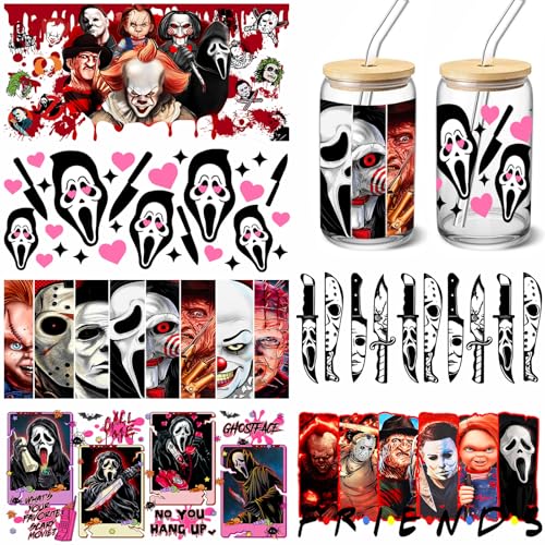 SUMELAY UV DTF Cup Wraps Sticker 6 Sheets Halloween Rub on Transfers for Crafts for Glass 16 oz UV DTF Transfer Sticker Creative Festival Decoration - Image 1