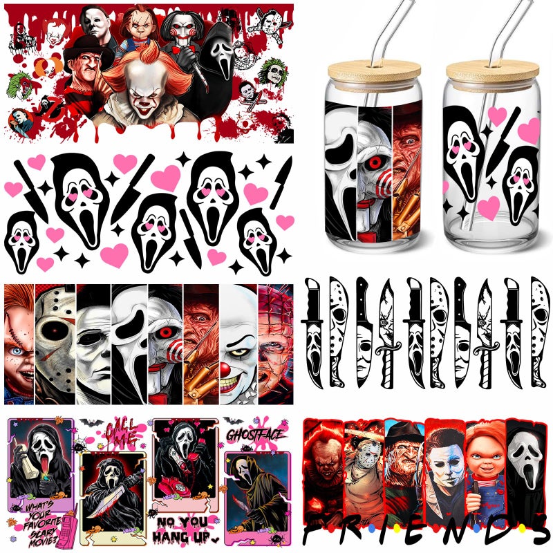 SUMELAY UV DTF Cup Wraps Sticker 6 Sheets Halloween Rub on Transfers for Crafts for Glass 16 oz UV DTF Transfer Sticker Creative Festival Decoration - Image 3