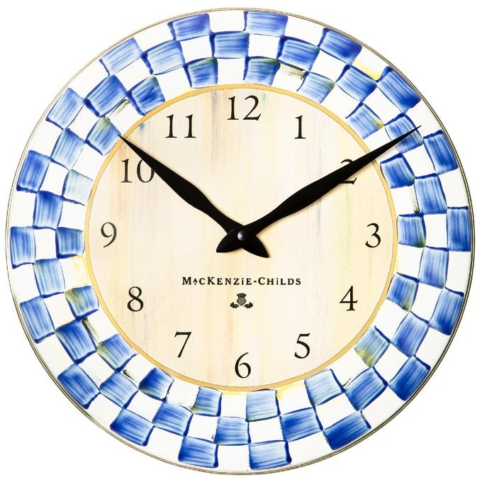 MACKENZIECHILDS WALL CLOCK DECORATIVE CLOCK FOR KITCHEN AND LIVING ROOM BLUEANDWHITE ROYAL CHECK