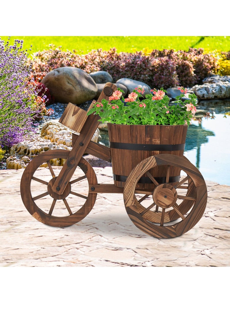 DubaiGallery Wood Round Mini Planter Boxes Outdoor Planters Balcony Solid Wood Flower Stand - Image 2