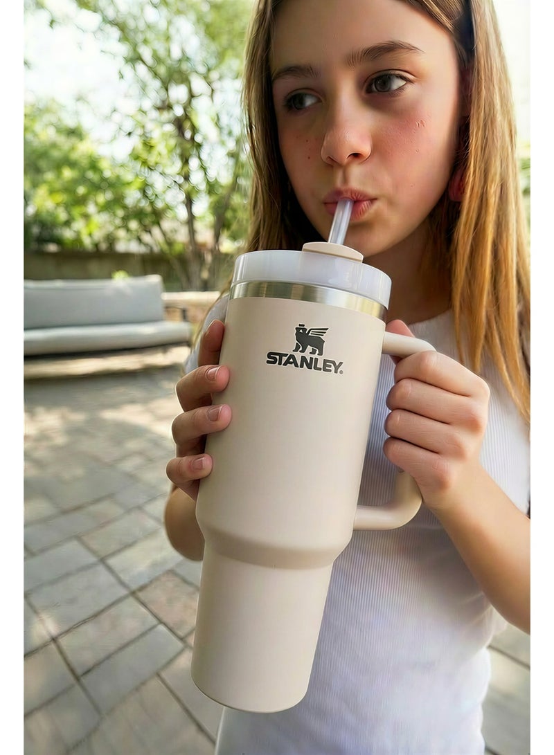 ستانلي كوب حراري معزول ستانلس ستيل سعة 1200 مل مع مقبض وشاليموه - مج سفر كبير لحفظ المشروبات الساخنة والباردة لساعات طويلة - تصميم مناسب لحامل أكواب السيارة - للمنزل والعمل والجيم - Image 1