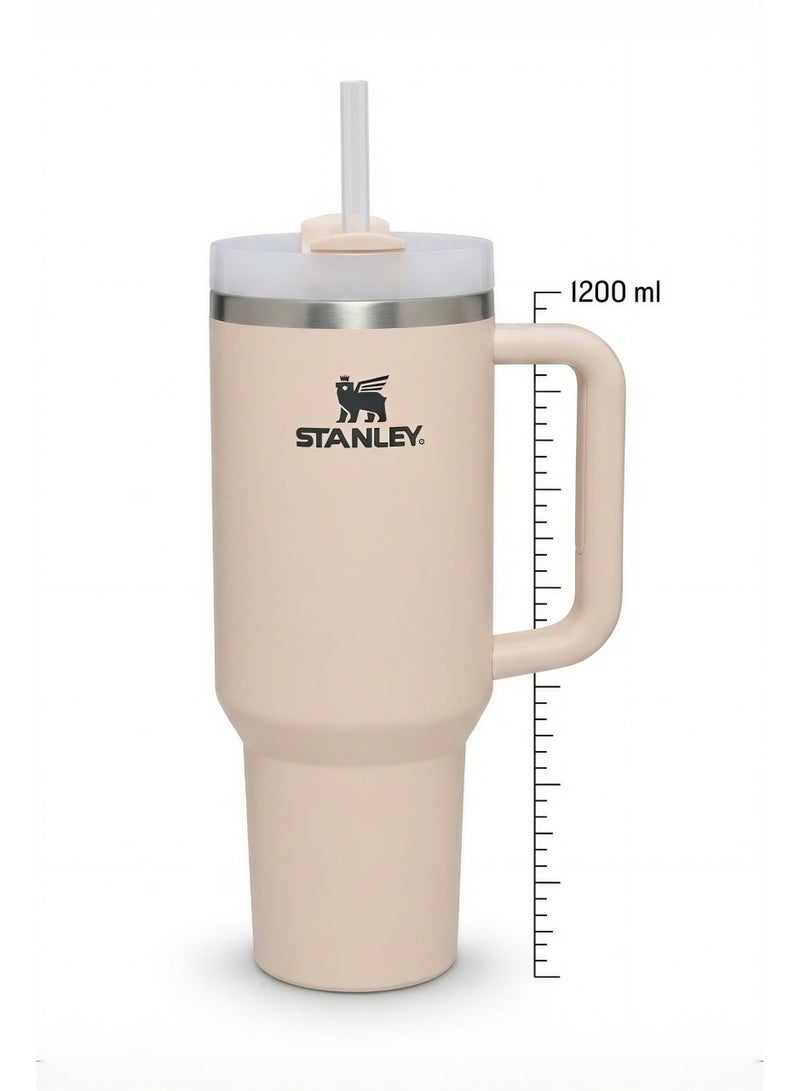 ستانلي كوب حراري معزول ستانلس ستيل سعة 1200 مل مع مقبض وشاليموه - مج سفر كبير لحفظ المشروبات الساخنة والباردة لساعات طويلة - تصميم مناسب لحامل أكواب السيارة - للمنزل والعمل والجيم - Image 2