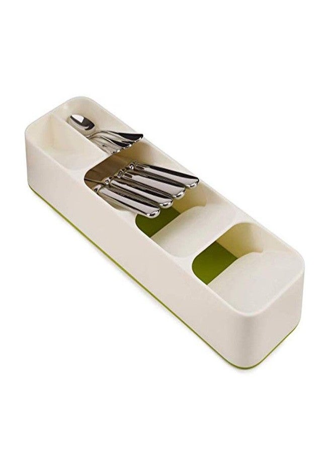 AVIROM Kitchen Drawer Organizer Tray Cutlery Spoon Fork Storage Tableware Holder Rack, 39.8 X 11.4 X 5.8 cm, White - Image 1