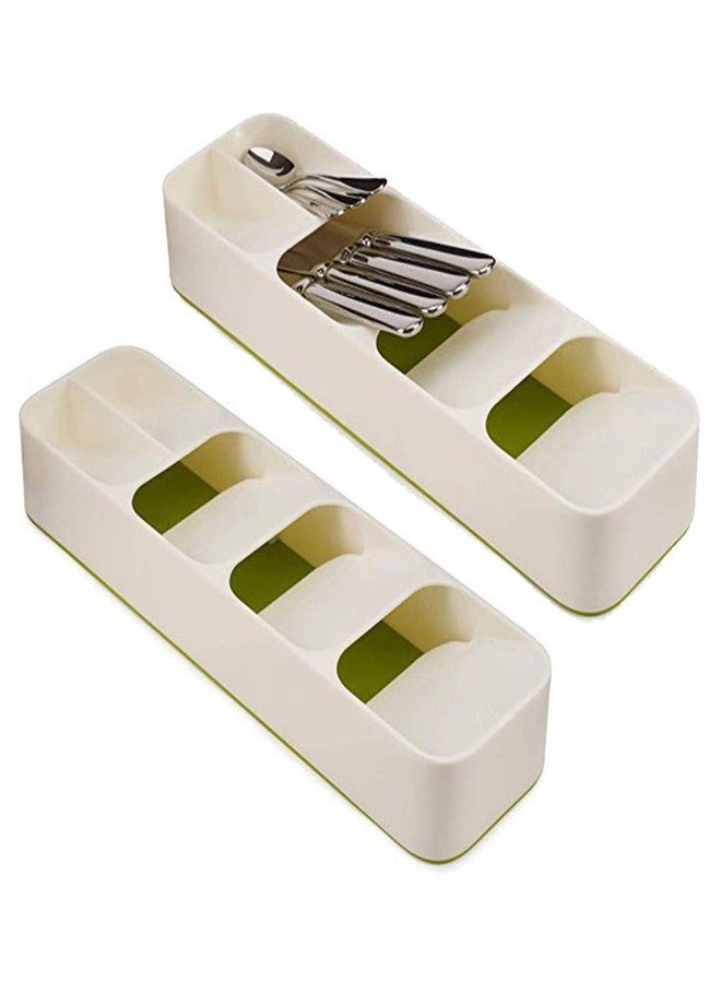 AVIROM Kitchen Drawer Organizer Tray Cutlery Spoon Fork Storage Tableware Holder Rack, 39.8 X 11.4 X 5.8 cm, White - Image 2