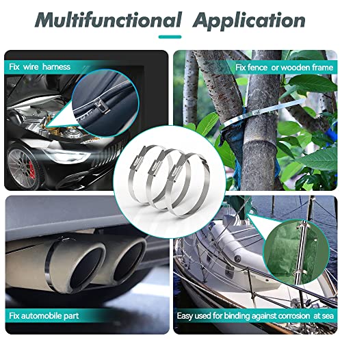 JOUGU Metal Zip Ties 16 inch 316 Stainless Steel Locking Cable Marine Grade 250LB 400mm 100pcs Heavy Duty Exhaust Wrap Multi Purpose Binding for machinery, vehicles, farms, cables, pipes,Fence - Image 2