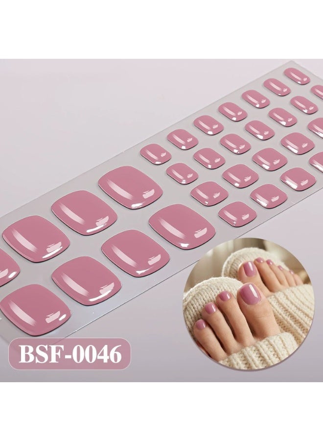 Solid Color No-Lamp Gel Toe Nail Wraps – 34 Strips for Pedicure – Includes File & Wooden Stick – UV-Free Easy DIY