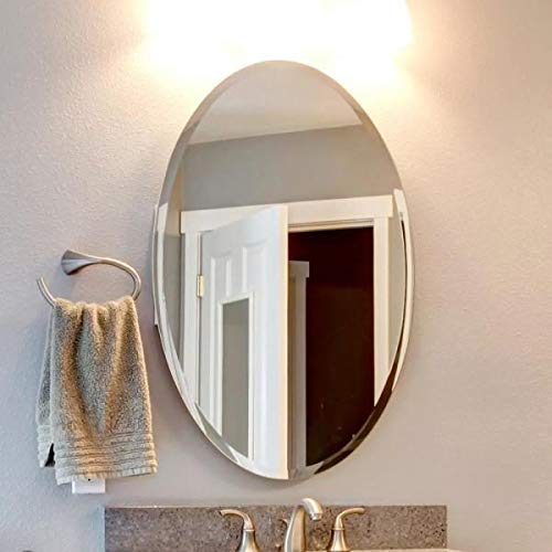 TINITALO Frameless Decorative Mirror Glass For Wall Oval Mirror Bathrooms Home Mirror Decor Size 12 X 18 Inch Qg 128 Silver