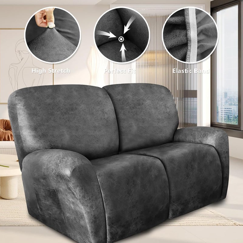 ANARACHON غطاء أريكة استرخاء مزدوجة ANARACHON بمظهر الجلد، أغطية أريكة استرخاء مزدوجة، غطاء أريكة استرخاء لمقعدين، قماش سباندكس قابل للغسل، 6 قطع (مقعدان، رمادي فاتح 02) - Image 5
