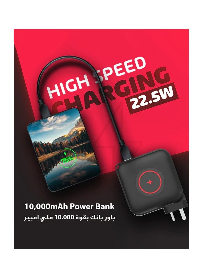 إس كى إى شاحن سفر SKA 3 في 1 بمقبس الاتحاد الأوروبي/المملكة المتحدة/الإمارات العربية المتحدة، بنك طاقة 10000 مللي أمبير/ساعة، شحن لاسلكي MagSafe، - Image 2