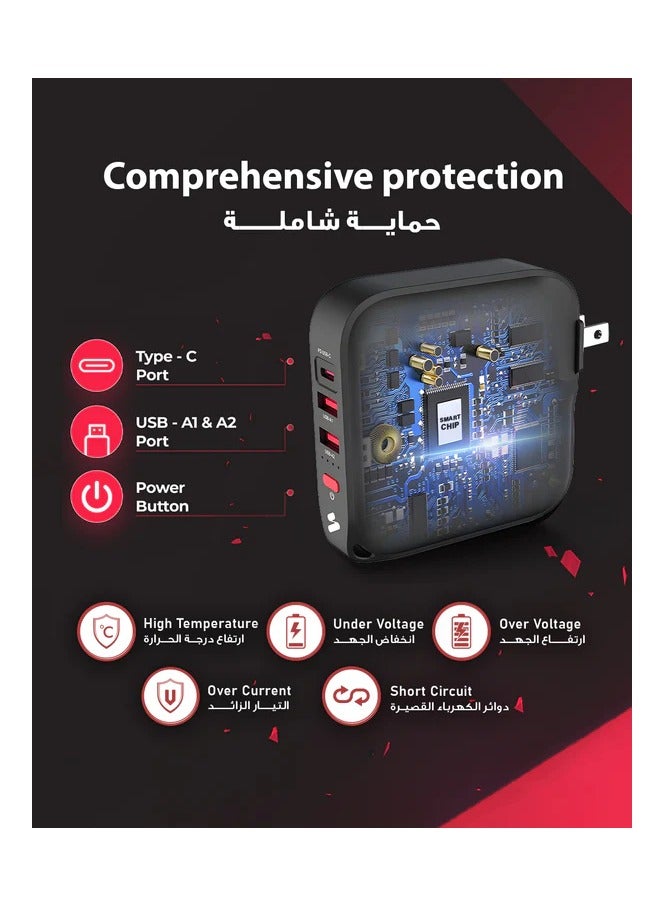إس كى إى شاحن سفر SKA 3 في 1 بمقبس الاتحاد الأوروبي/المملكة المتحدة/الإمارات العربية المتحدة، بنك طاقة 10000 مللي أمبير/ساعة، شحن لاسلكي MagSafe، - Image 3