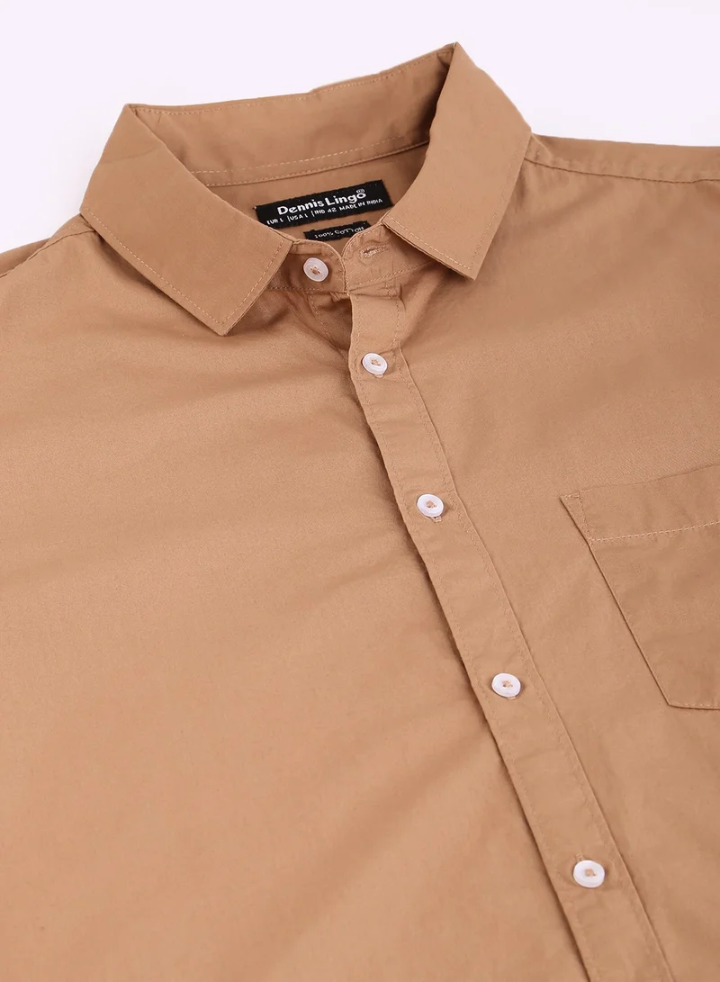Dennis Lingo Men's Slim Fit Camel Brown Casual Cotton Spread Shirt