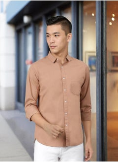 Dennis Lingo Men's Slim Fit Camel Brown Casual Cotton Spread Shirt  - Image 1