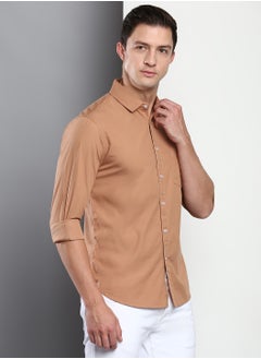 Dennis Lingo Men's Slim Fit Camel Brown Casual Cotton Spread Shirt  - Image 5