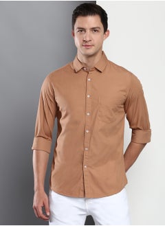 Dennis Lingo Men's Slim Fit Camel Brown Casual Cotton Spread Shirt  - Image 2