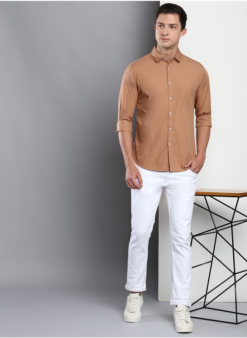 Dennis Lingo - Men's Slim Fit Camel Brown Casual Cotton Spread Shirt - Image 1