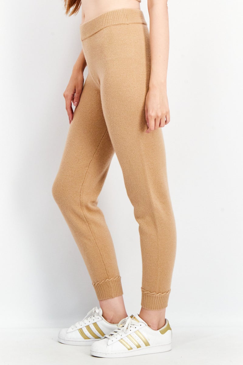 Theory Women Petite Regular Fit Kitted Jogger Pants, Camel  - Image 4