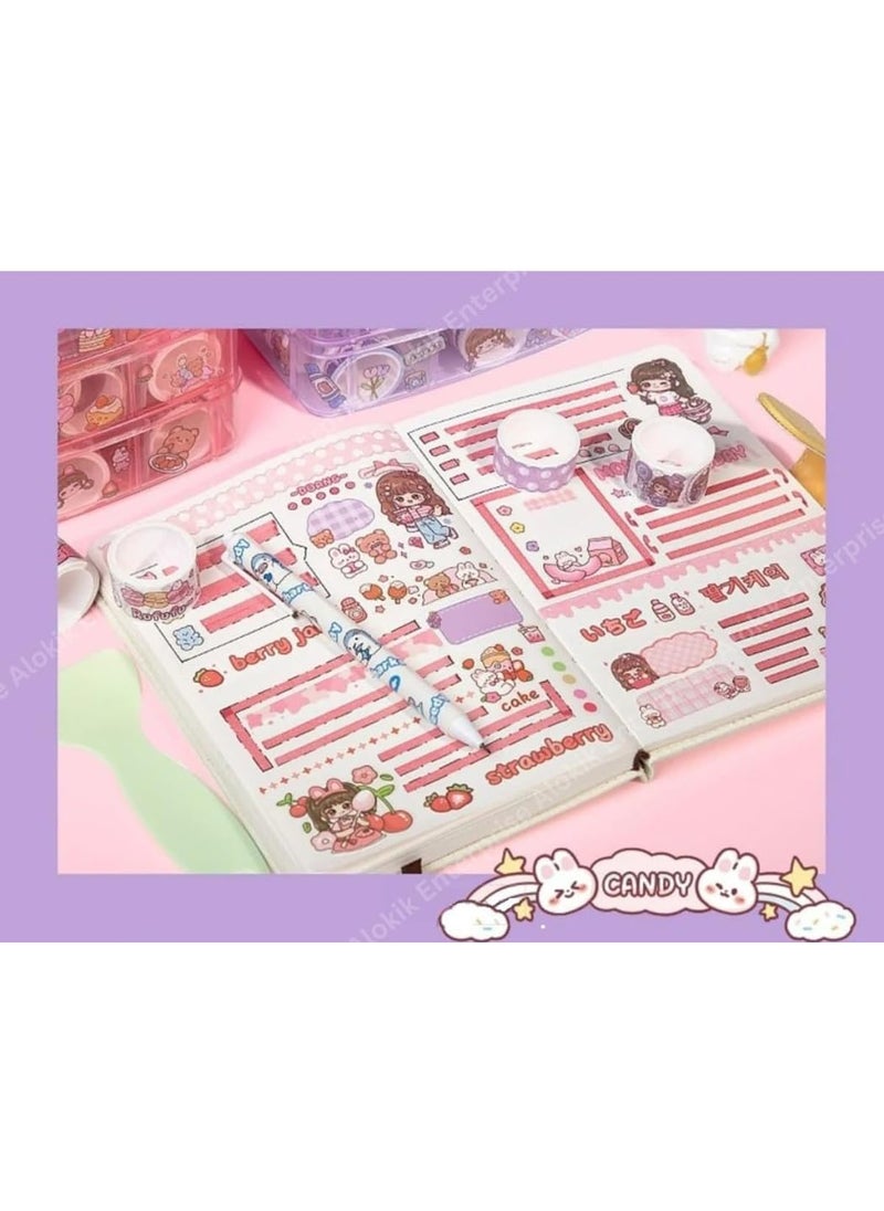 Invite Enterprise Invite Enterprise Washi Tape Set 100 Pcs Designer Decorative Gift Packing Tape Masking Tapes With 20 Pcs Kawaii StickersTweezerPen And Spatula In 3 Layer BoxTapes For Art Craft Purple Color Box  - Image 5