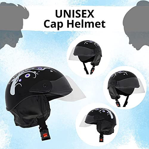 Western Era Half Helmet with Clear Visor for Men & Women ||Safety & Comfort|| Stylish Enhanced Design || (Medium, Black Glossy (Blue)) - Image 3