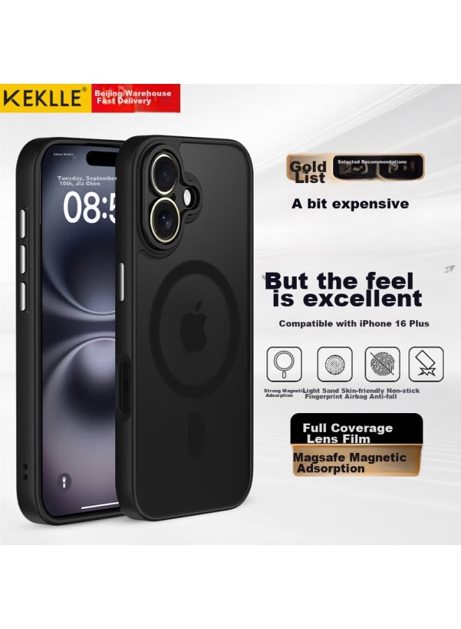 كيكل Keklle غطاء iPhone 16 Plus، غطاء Apple 16 Plus الوقائي، متوافق مع الشحن اللاسلكي، حماية كاملة للعدسة المضادة للسقوط المطفأة، غطاء ذو حواف ناعمة، منتصف الليل الأسود - Image 1