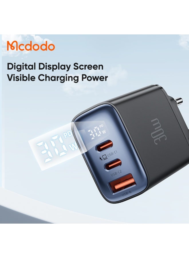مكدودو شاحن ماكدودو سريع 30 واط بشاشة رقمية – 3 منافذ (2 تايب سي + USB-A) بفيشة أوروبية | شحن سريع PD و QC 3.0 لجميع الأجهزة - Image 4