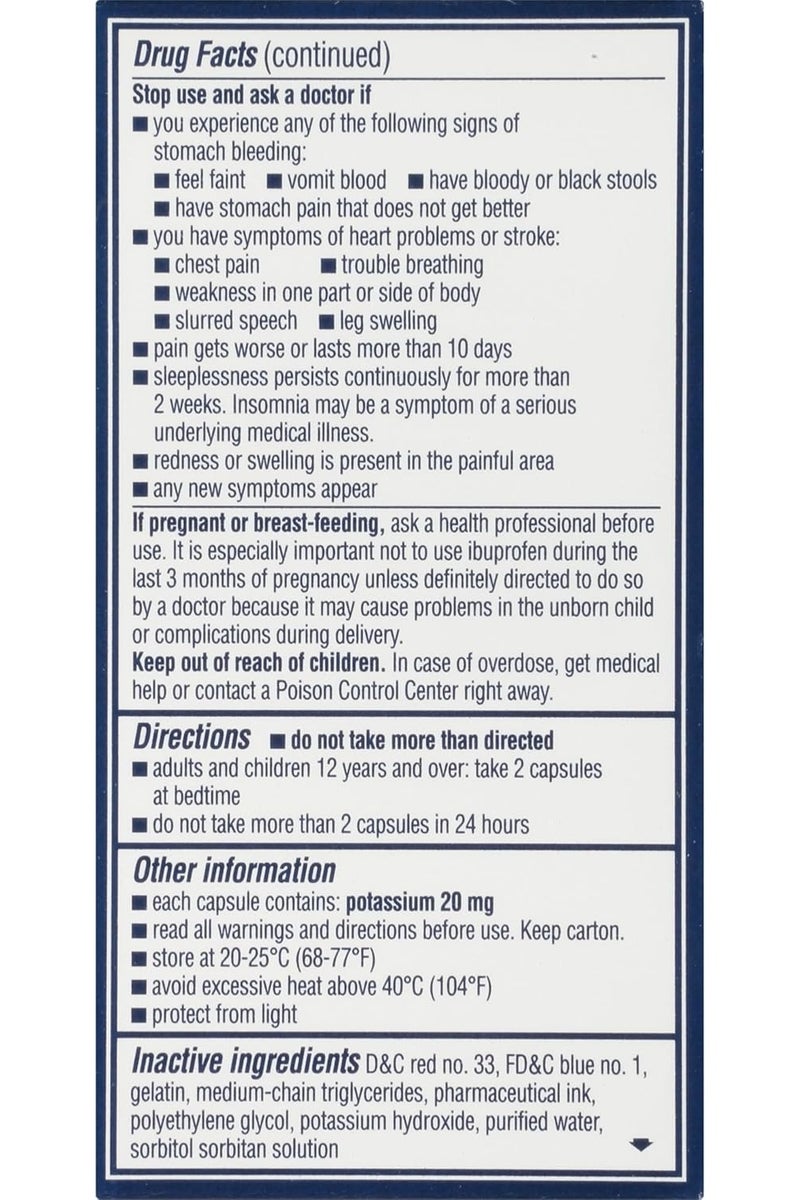 Advil PM ليكوي-جيل مسكن للألم ومساعد للنوم الليلي، دواء للألم مع إيبوبروفين لتخفيف الألم وديفينهيدرامين HCL كمساعد للنوم - 40 كبسولة سائلة - Image 2
