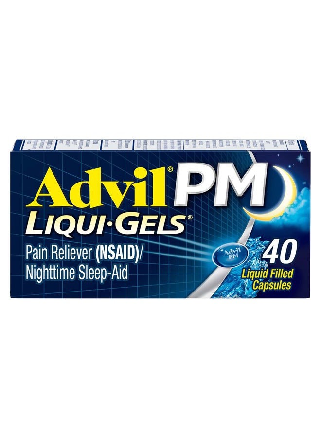 Advil PM ليكوي-جيل مسكن للألم ومساعد للنوم الليلي، دواء للألم مع إيبوبروفين لتخفيف الألم وديفينهيدرامين HCL كمساعد للنوم - 40 كبسولة سائلة - Image 3