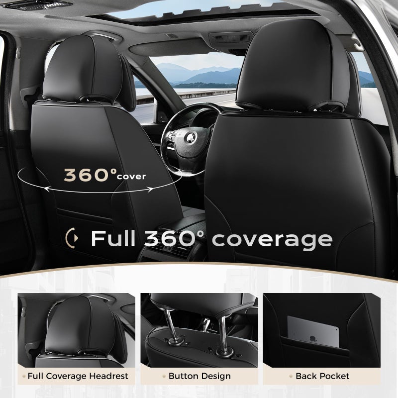 Coverado Seat Covers, Car Seat Covers Front Seats, Car Seat Cover, Car Seat Protector Waterproof, Seat Cushion Nappa Leather with Head Pillow, Carseat Cover Universal Fit for Most Cars (Black&Gray) - Image 2