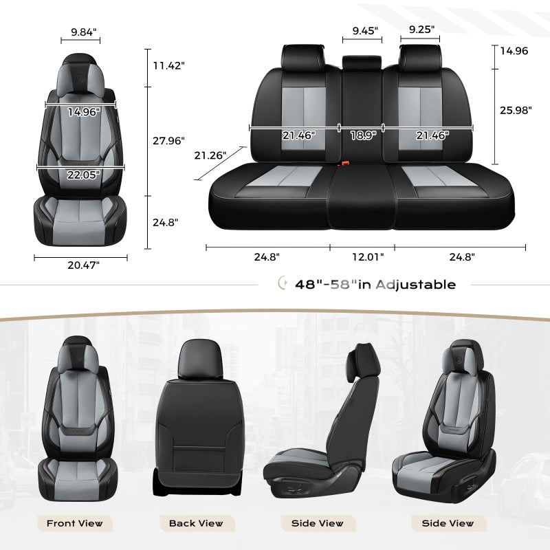Coverado Seat Covers, Car Seat Covers Front Seats, Car Seat Cover, Car Seat Protector Waterproof, Seat Cushion Nappa Leather with Head Pillow, Carseat Cover Universal Fit for Most Cars (Black&Gray) - Image 4