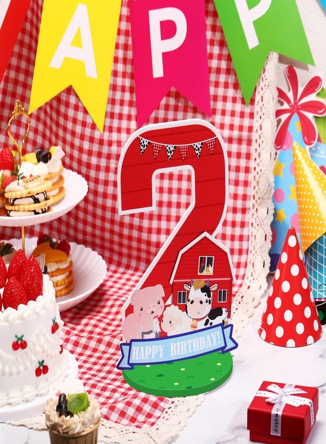 Vercraft قطعة مركزية لحفلة عيد ميلاد حيوانات المزرعة من فيركرافت، مقاس 10 بوصات، مصنوعة من الخشب، تحمل رقم 2، وهي عبارة عن لوحة أرقام لحفلة عيد ميلاد في حظيرة المزرعة، وتتضمن رسومات لأغنام وأبقار وخنازير، وهي مناسبة لتزيين حفلات الأولاد والبنات. - Image 4