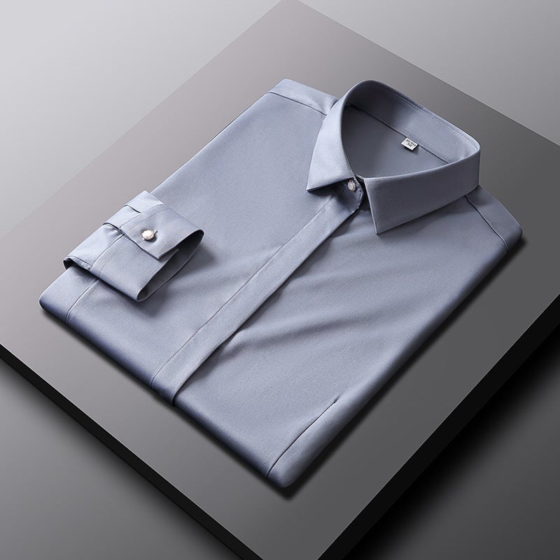 Silk Elegant Blouse Long-sleeved Silk Smooth Ice Silk Slim-fit Business Casual Womens Shirt Professional Commuting High-class Sense 2128-4 Gray Female Long