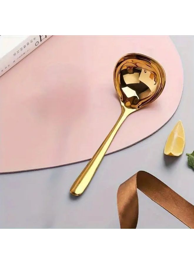 Golden Stainless Steel Soup Serving Spoon Long Handle Thickened Polished Finish Durable Cutlery - Image 5