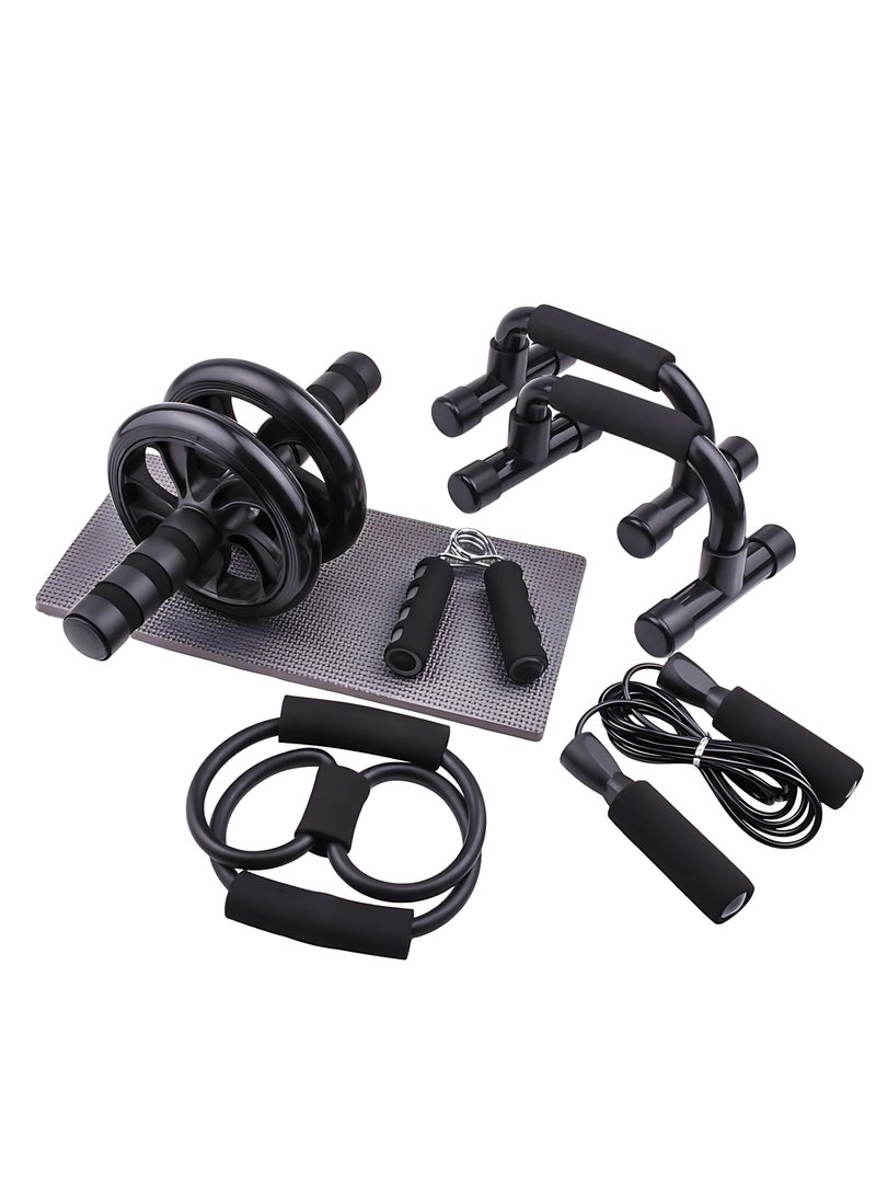 YelaJoy 6-in-1 Home Workout Equipment Set,  Ab Roller Wheel with Push-Up Bars, Jump Rope, Grip Strengthener and Knee Pad,  Full Body Core and Abs Training Kit for Men and Women - Image 1