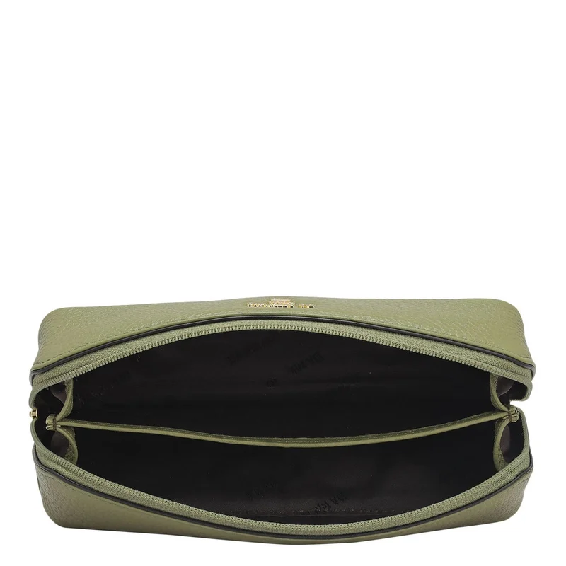 Da Milano Da Milano Women's Wax-Finish Leather Travel Multi Pouch with Zip Closure - Fern (MP-10035C)