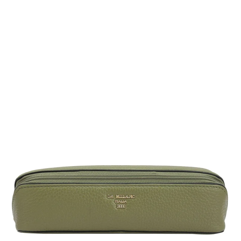 Da Milano Da Milano Women's Wax-Finish Leather Travel Multi Pouch with Zip Closure - Fern (MP-10035C)