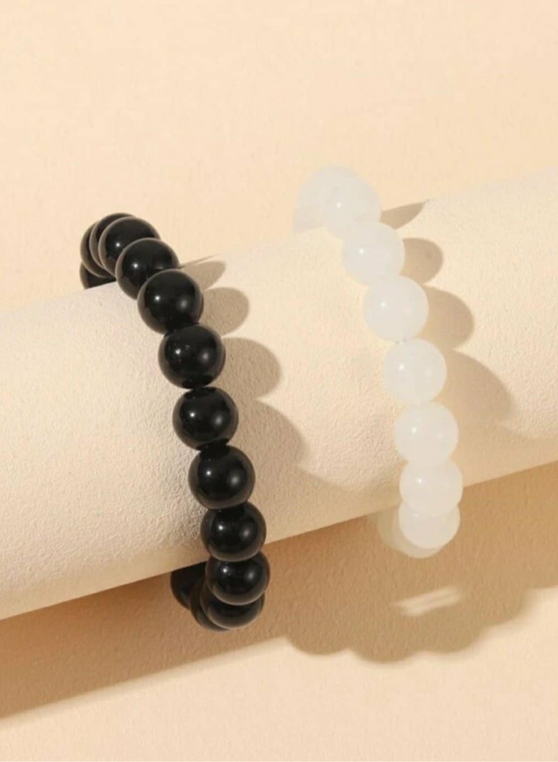 RA accessories Unisex Couple Bracelet Of  Transparent & Black Onyx-Two Pieces - Image 1