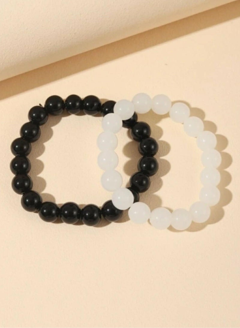 RA accessories Unisex Couple Bracelet Of  Transparent & Black Onyx-Two Pieces - Image 2