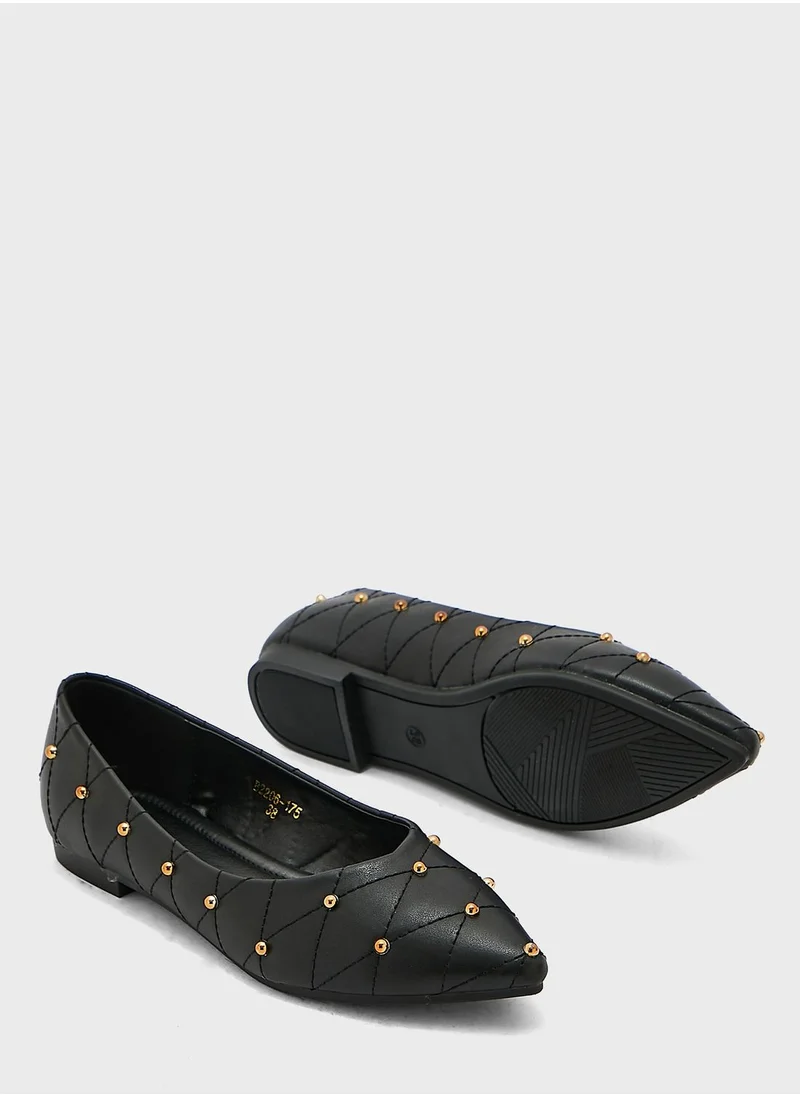 Ginger Quilted Stud Pointed Flat Shoes
